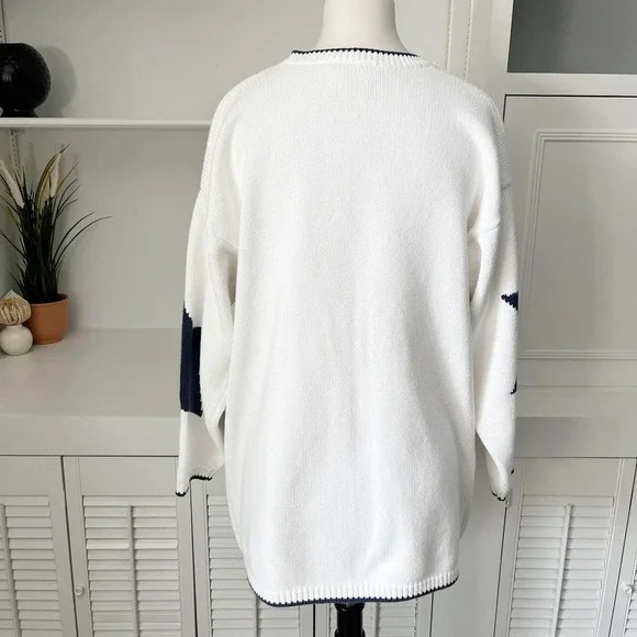 Adrienne Vittadini Navy and White Star Sweater - Picture 4 of 7
